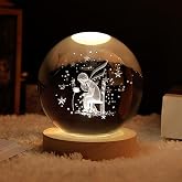 Coverzone Glass Globe with Wooden Stand Light Eye-Tiring Love Angel Desktop Lighting with Motif Night Light Decorative Children's Room
