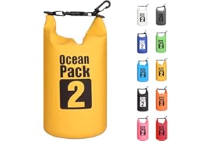 MORAINJAY Jaune 2L Sac étanche Polyvalent, 2L/5L/10L/15L/20L/30L Waterproof Dry Bag avec Longue Bandoulière Réglable Sac à Dos Confort Imperméable pour Bateau/Kayak/Pêche/Rafting/Natation/Camping/Snowboard