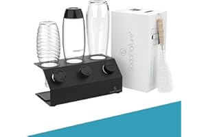 ‎SODANATURE SodaNature® Premium 3er Edelstahl Flaschenhalter für SodaStream Flaschen (Duo & Crystal) | Set Timeless in Anthrazit | inkl. Abtropfschale, Flaschenbürste, Silkonringe & -füße, Geschenkverpackung