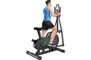 XMIFER Ellittiche Per La Casa, 2 in 1 Cross Trainer Ellittico Ergonomico Con Sedile e Resistenza Regolabili, Display LCD, Pedale Antiscivolo, Capacità Di Carico 265 LBS Salvaspazio