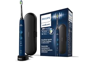 ‎PHILIPS Philips Sonicare ProtectiveClean 5100 HX6851/53 elektryczna szczoteczka do zębów z 3 programami czyszczenia, kontrolą docisku, timerem i etui podróżnym – niebieska, Black & Navy Blue, 1 sztuka