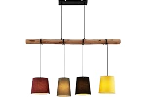 ‎LINDBY Lindby Esstisch Pendelleuchte Holz, Textil, Balkenpendelleuchte Holzast und Stoff Lampenschirm, Hängelampe, Lampe Wohnzimmer 4x E27, ohne Leuchtmittel