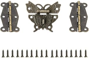 JINXIAN JINXM Antique Bronze Embossing Latch Hasps (for Lock) with Hinges and Screws for Decorative Cabinet Small Wooden Box Project