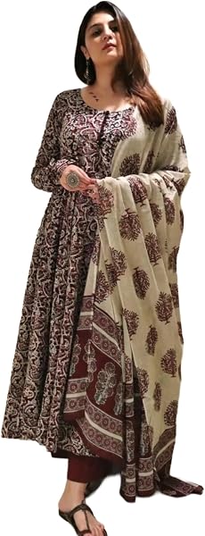 Nermosa Women Printed Anarkali Kurta and Pant Set with Dupatta | Printed…