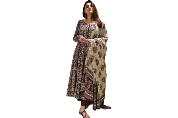 Nermosa Women Printed Anarkali Kurta and Pant Set with Dupatta | Printed Kurta Set | Women Kurta Sets |
