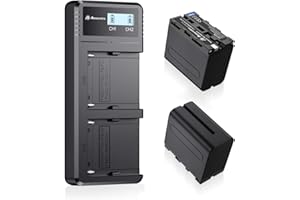 NP-F970,NP-F960,NP-F930,NP-F950,NP-F550,Powerextra 2 X 8800mAh Replacement Battery and Dual LCD Battery Charger Compatible with Sony Battery DCR-VX2100,DSR-PD150,DSR-PD170,HDR-AX2000,HDR-FX1,HDR-FX7
