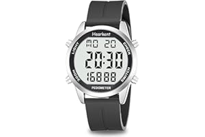 Hearkent Contapassi orologio senza Bluetooth, senza app contapassi, orologio impermeabile da 30 m, con numeri grandi LCD, contapassi per anziani, con conto alla rovescia, sveglia, contapassi