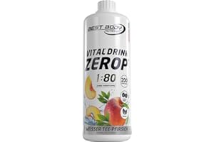 Best Body Nutrition Vital Drink ZEROP® - Thé blanc et pêche, Boisson concentrée - sirop - sans sucre, 1:80 donne 80 litres de boisson, 1000 ml