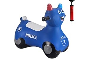 Happy Hopperz Police Patrol Police Balance Bike Blue - For Ages 12 Mnths to 5 Yrs -Baby/Toddler Balance Bike-Indoor/Outdoor Toy with Pump & One Way Valve-Space Hopper Style -Kids Fun Ride