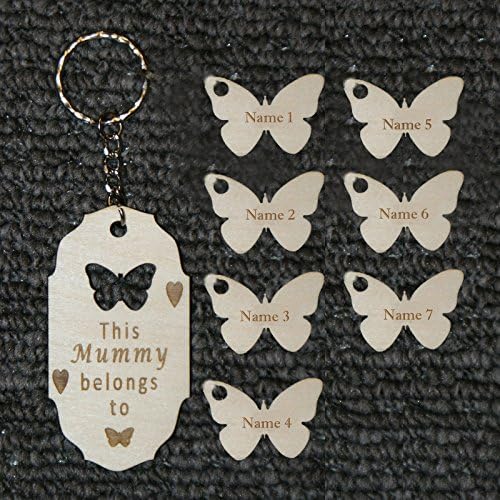 PERSONALISED MUMMY/NANNY. GRANDMA BUTTERFLY KEEPSAKE KEYRING WITH SINGLE BUTTERFLY (ADDITIONAL BUTTERFLIES CAN BE ADDED AS REQUIRED) (butterfly key chain with 7 charms)