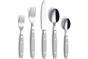 ANNOVA Juego de Cubiertos 20 Piezas Acero Inoxidable Mango de Color con Remache/Cubiertos Estilo Retro (Cream, 20 Pieces)