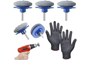 BUZIFU Lot de 5 Pièces Affûtage de Lame Tondeuse avec Gants de Travail Aiguiseur Rigide en Alumine Brune et Céramique Affûteur Multifonction Affûteuse Universel pour Foret Lame Tondeuse Taille Haie