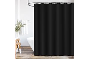 WELTRXE Shower Curtain Mould Proof Mildew Resistant, 180x180cm Black Bathroom Curtain Set With Hooks, Weighted Hem, Waterproof Solid Polyester Fabric Bathtub Curtains for Hotel Bath Tub Shower Stall