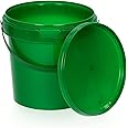BenBow bucket with lid 0,22 gal (1l) green 5x 1 liters - food-safe, stable, airtight, leak-proof, odourless - plastic storage container, with handle - empty