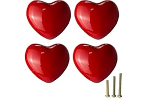 Mimhooy 4 Pack Red Ceramic Drawer Knobs Decorative Cabinet Knobs, Heart Shaped Cupboard Knobs, Knobs for Cupboards & Draws