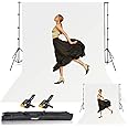 EMART White Backdrop with Stand, 8.5x10ft(2.6x3m) Photography Background Support Kit with 10x12ft (3x3.6m) Screen for Portrait, Video, Shooting, Photo, Studio