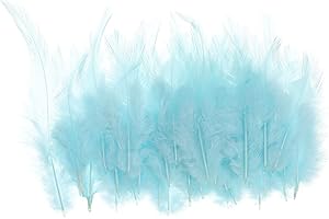 PATIKIL 3-6 Inch Saddle Hackle Rooster Feather, 100 Pcs Bulk Natural Feathers Fluffy Craft Feathers for Dream Catcher Earrings Pendant, Light Blue