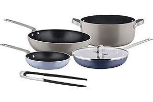 Alessi Tama GIA100S5 - Set di Pentole da Sei Pezzi, in Alluminio con Rivestimento Antiaderente e Acciaio Inossidabile 18/10
