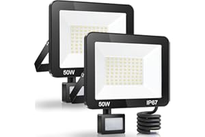 ‎YIQIBRO YIQIBRO 50W LED Strahler mit Bewegungsmelder Außen 2 Stück, IP67 Wasserdichte PIR LED Fluter Flutlicht, 5000LM 7000K Kaltweiß Superhell LED Scheinwerfer Aussenstrahler für Eingang Garten Garage Hof