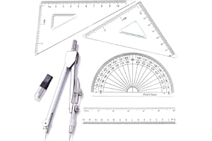 YUANCOX Geometry Rulers and Compass Set Student Drawing Compass Rulers Protractor School Rulers Set,Metal Compasses for Student Kids Drawing Set