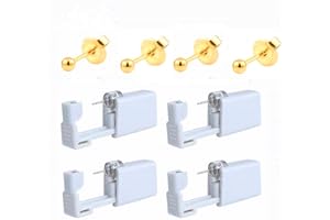 Kuesn 4 Pack Ear Piercing Gun Disposable Self Mixed Colours Ear Piercing Gun Kit Safety No Pain Ear Piercing Gun Kit with Stud (Gold)