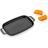 BRA Efficient Iron | Rectangular Grill Smooth 35 cm Cast Iron | Made of enamelled cast iron, suitable for use in the oven and