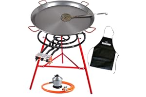 Bricolemar Pack réchaud 70 cm avec poêle à paella de 90 cm + régulateur et tuyau en butane homologués + support renforcé + écumoire et tablier en cadeau !