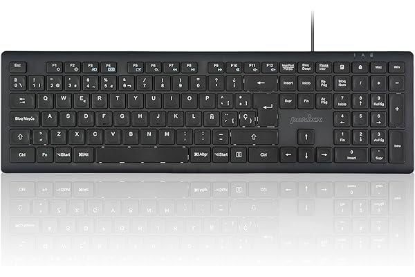 Perixx PERIBOARD-210II, Teclado de Tamaño Completo - Conexión USB-A, Diseño QWERTY Español, Color Negro