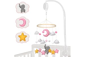 Zusentee Mobile Baby, Baby Mobile für Bett mit Tieren, Drehbar Hängendes Mobile Babybett mit Verstellbarem Arm, mobile baby mit musik für Jungen und Mädchen, Rosa Mond