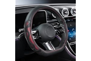 Yamlten Silikon-Lederspleißen Auto lenkradbezug, Anti Rutsch Atmungsaktive Gegen Hitze Auto Lenkradhüll, 38 cm/14.96 Zoll Sport lenkradschutz, D Form Universal, rot