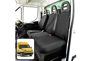 VAN DEMON Seat Covers for IveCo Daily 2014+ Tailored Fit Heavy Duty Waterproof Black Van Seat Covers for Front Driver With Armrest & Double Passenger Seat and Central Work Tray 600 Denier Polyester