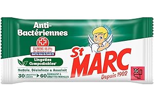 ST MARC Sachet de 60 lingettes normales (=30 larges) Lingettes Compostables Anti-Bactériennes