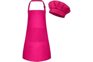 BOUBONI Kinder Schürze und Kochmütze Set Verstellbare Koch-Kunstschürze mit 2 Taschen Kleinkind-Kochmütze und Schürze zum Kochen Backen und Malen
