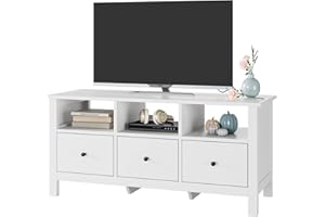 FOREHILL Mobile TV con 3 Cassetti,Mobiletto Basso per TV in MDF Bianco,Tavolino Mobile Porta TV con 3 Scomparti Aperti,Tavolo TV Moderno adatto a Soggiorno Ufficio 108x40x50cm