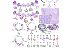 Cugybue Perline per Braccialetti Kit Fai da te Ragazza, Kit per Creare Braccialetti con Ciondoli Collana Kit per Creazione di Gioielli per Ragazze Adulti Regali Bambini 6-12 Anni,Viola