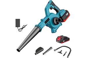 OMUIETIO Leaf Blower Cordless, 21V Powerful Garden Blowers, 6 Variable Speed, 360 m³/h Air Flow, Vacuum and Shredder, Electric Handheld Blower for Cleaning Dead Leaves, Dirt, Snow (1500 mAh)