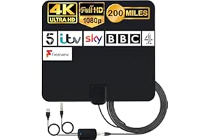 MILIWAN Antenne TV Intérieur Puissante - Antenne TV avec Amplicateur de Signal 4K 1080P Antenne TNT Interieur pour Chaîne Locale Postuler à Tous Les Téléviseurs - 5m de Câble Coaxial