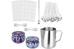BUZIFU Candle Making Kit 206Pcs DIY Candle Making Kit Supplies Candle with Pouring Jug, 100pcs Candle Wicks, 100pcs Wicks Sticker, 2pcs Wicks Holder, 2pcs Metal Tin Jars, 1Pc Spoon for DIY Candles