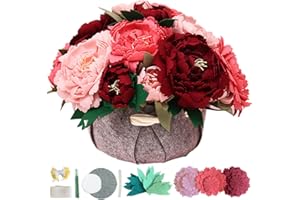BAZIMA DIY Felt Flower Art Craft Kit, DIY Peony Pot Bonsai Kit,18 Peonies,Floral Gifts,Beginner Craft Kit,Arrange Pre-Cut Felt Flowers and Foliage