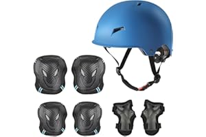 SELFLOVE Casque Enfant Vélo Kit de Protection Roller Enfant Casque Ajustable Coudières Genouillère Protège-Poignets Ensemble de Protection Enfant Sport Skateboard Velo Roller Patin Trottinette (Large, Bleu)