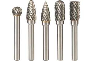 Hakkin 5-Piece 10mm Head Tungsten Carbide Rotary Burr Carving Bit Set with 6mm Shank for DIY Woodworking, Carving, Engraving, Drilling