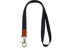 HONZUEN Courroie de Cou de Lanière avec Metal Clip et Cuir Véritable, Cordon Tour de Cou Lanyard Idéale pour Clés, Badge D'identification, Porte Badges, USB(Noir)