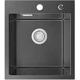 Sofetiy Kitchen Sink 1 Bowl 40 x 45 cm, Black Stainless Steel Kitchen Sink | Kitchen Sink 1 Bowl Stainless Steel with Extenda