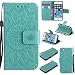 Produktbild Hozor PU Leder Hülle für Apple iPhone 5 / 5S / SE 4.0 Zoll Embossing Prägung Blumen Muster Ledertasche Weiche TPU Soft Rückseite Abdeckung Handytasche Bumper Schutzhülle Brieftasche Flip Case Wallet Cover Bookstyle Handyhülle Tasche Anti-Scratch Shell Folio Klapphülle mit Standfunktion Magnetverschluss und Kredit Kartenfächer - Hellgrün