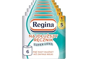 ‎REGINA Regina Najdłuższy Ręcznik Super Long, 6 Rolek po 220 Listków, Ponad Pięć Razy Dłuższy Niż Normalne Rolki, do Kontaktu z Żywnością, 2 Warstwy, Opakowanie Papierowe, Certyfikat FSC, Atest NIZP-PZH