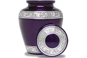 Eternal Harmony Cremation Urn for Human Funeral Ashes with Elegant Finishes to Honor and Remember Your Loved One (Carefully Handcrafted) Purple Silver
