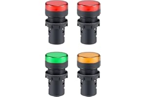 sourcing map 4Pcs AC 220V Indicator Lights, Red+Red+Green+Yellow LED, Flush Panel Mount 7/8" 22mm