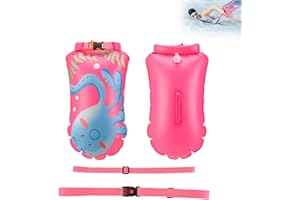 Gukasxi Swim Buoy Waterproof Inflatable Dry Bag Swimming Floats for Adults Kids, Highly Visible Safety Tow Float for Open Water, Water Sports, Swimming (Rose Red)