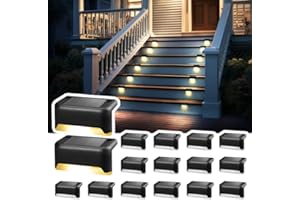 Solpex Luci solari per esterni, 16 pezzi, luci a LED impermeabili per scale esterne, gradini, recinzioni, cortili, patio, grondaia, sentiero, decorazione (nero, bianco caldo)