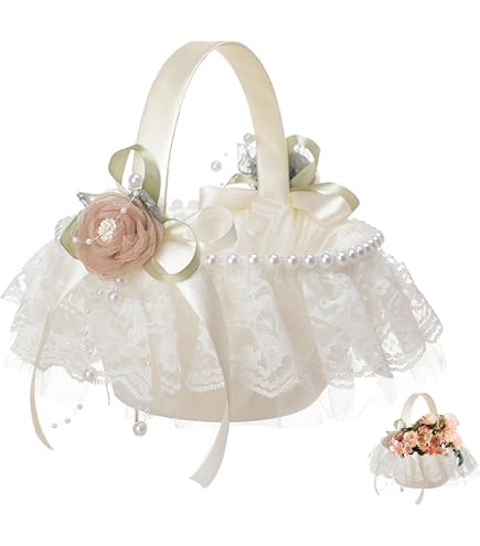 2 Paniers à Fleurs De Mariage En Satin Blanc - Dentelle, Strass, Perles, Pour Enfants Ou Décoration